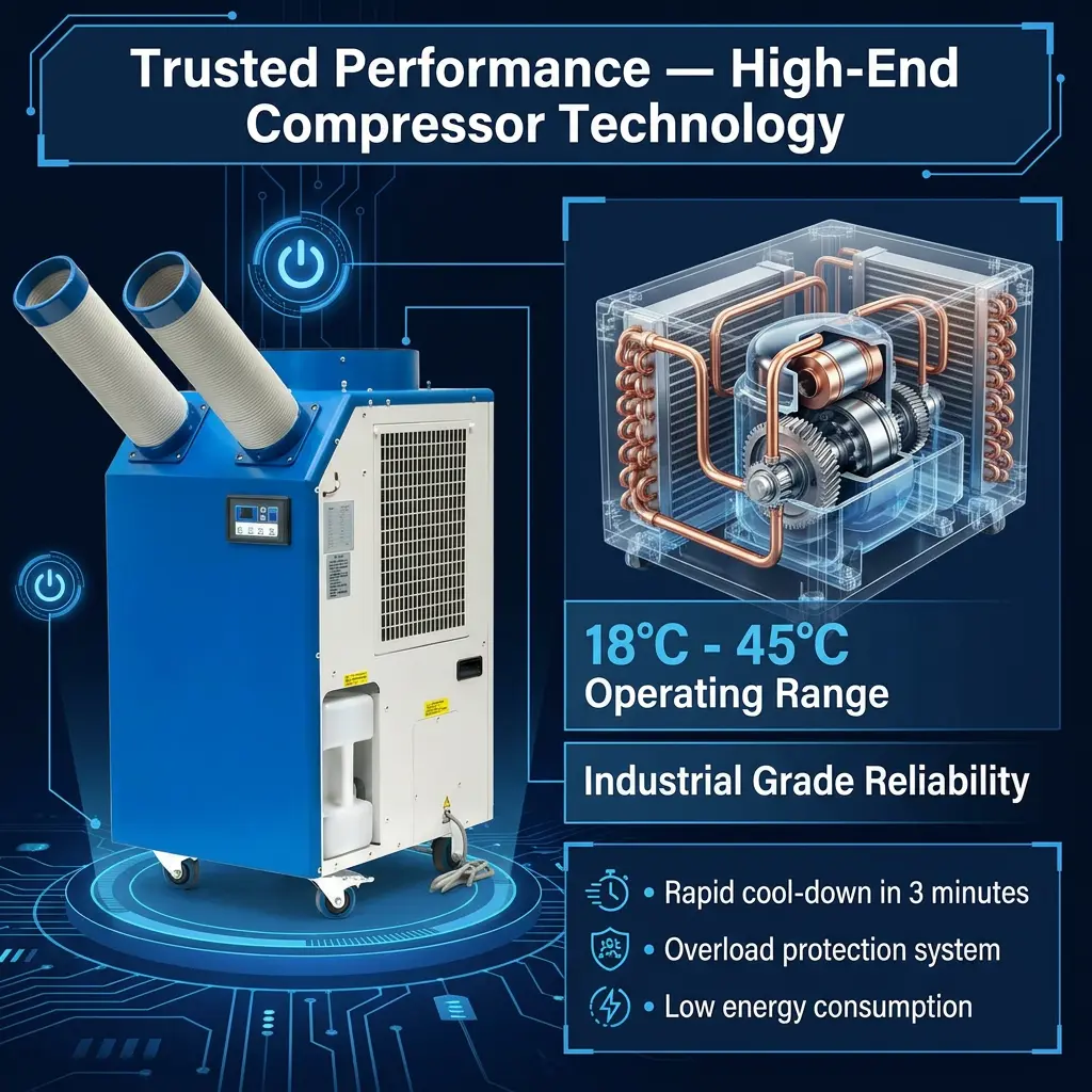 Condizionatore d'aria industriale portatile del dispositivo di raffreddamento del punto del compressore rotativo di potere 9300BTU del grande carro armato dell'OEM 14L 2700W per l'officina Condizionatore d'aria industriale portatile del dispositivo di raffreddamento del punto del compressore rotativo di potere 9300BTU del grande carro armato dell'OEM 14L 2700W per l'officina