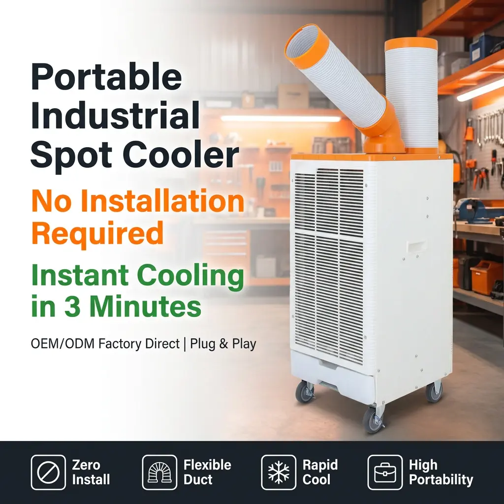 Condizionatore d'aria industriale con dispositivo di raffreddamento spot a raffreddamento rapido da 3 minuti in stile giapponese bianco arancione OEM per officina di lavorazione dei metalli Condizionatore d'aria industriale con dispositivo di raffreddamento spot a raffreddamento rapido da 3 minuti in stile giapponese bianco arancione OEM per officina di lavorazione dei metalli